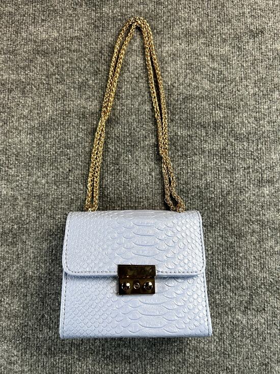 None Handbags - Womens Light Blue Croc Embossed Crossbody Shoulder Bag Gold Chain Purse Small